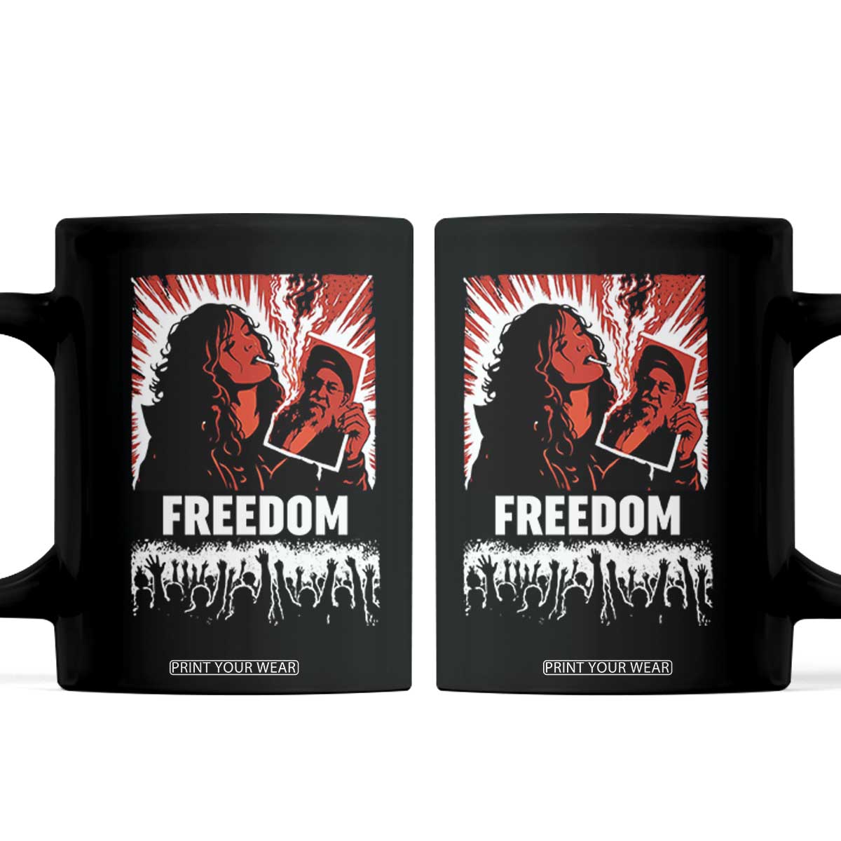 Freedom Iran Women Revolution 2026 Coffee Mug Lighting Cigarette with Burning Portrait Graphic TS02 Black Print Your Wear