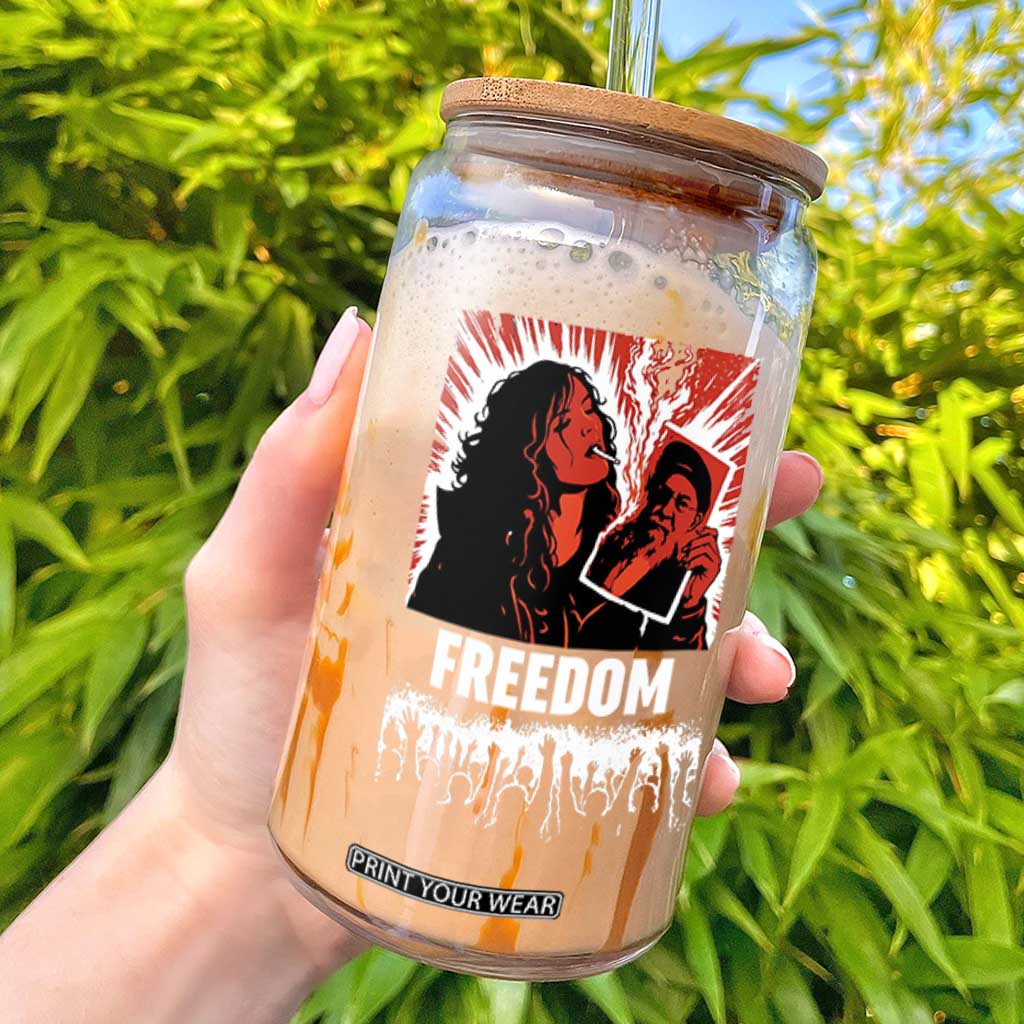 Freedom Iran Women Revolution 2026 Glass Can Lighting Cigarette with Burning Portrait Graphic TS02 Black Print Your Wear