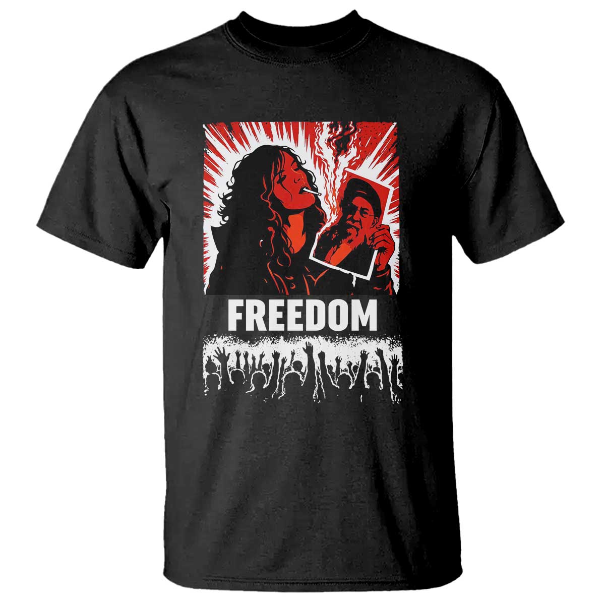 Freedom Iran Women Revolution 2026 T Shirt - Lighting Cigarette Burning Portrait Graphic Tee TS02 Black Print Your Wear