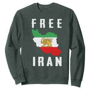 Free Iran Revolution 2026 Sweatshirt Sun and Lion Flag Iranian Freedom Justice TS02 Dark Forest Green Print Your Wear