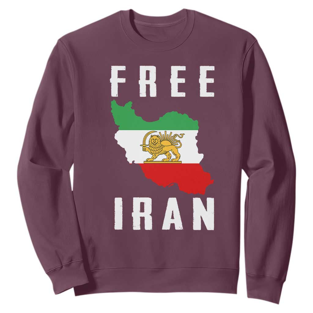 Free Iran Revolution 2026 Sweatshirt Sun and Lion Flag Iranian Freedom Justice TS02 Maroon Print Your Wear