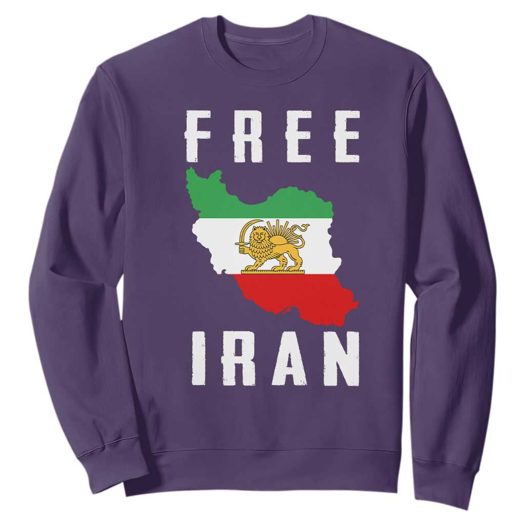 Free Iran Revolution 2026 Sweatshirt Sun and Lion Flag Iranian Freedom Justice TS02 Purple Print Your Wear