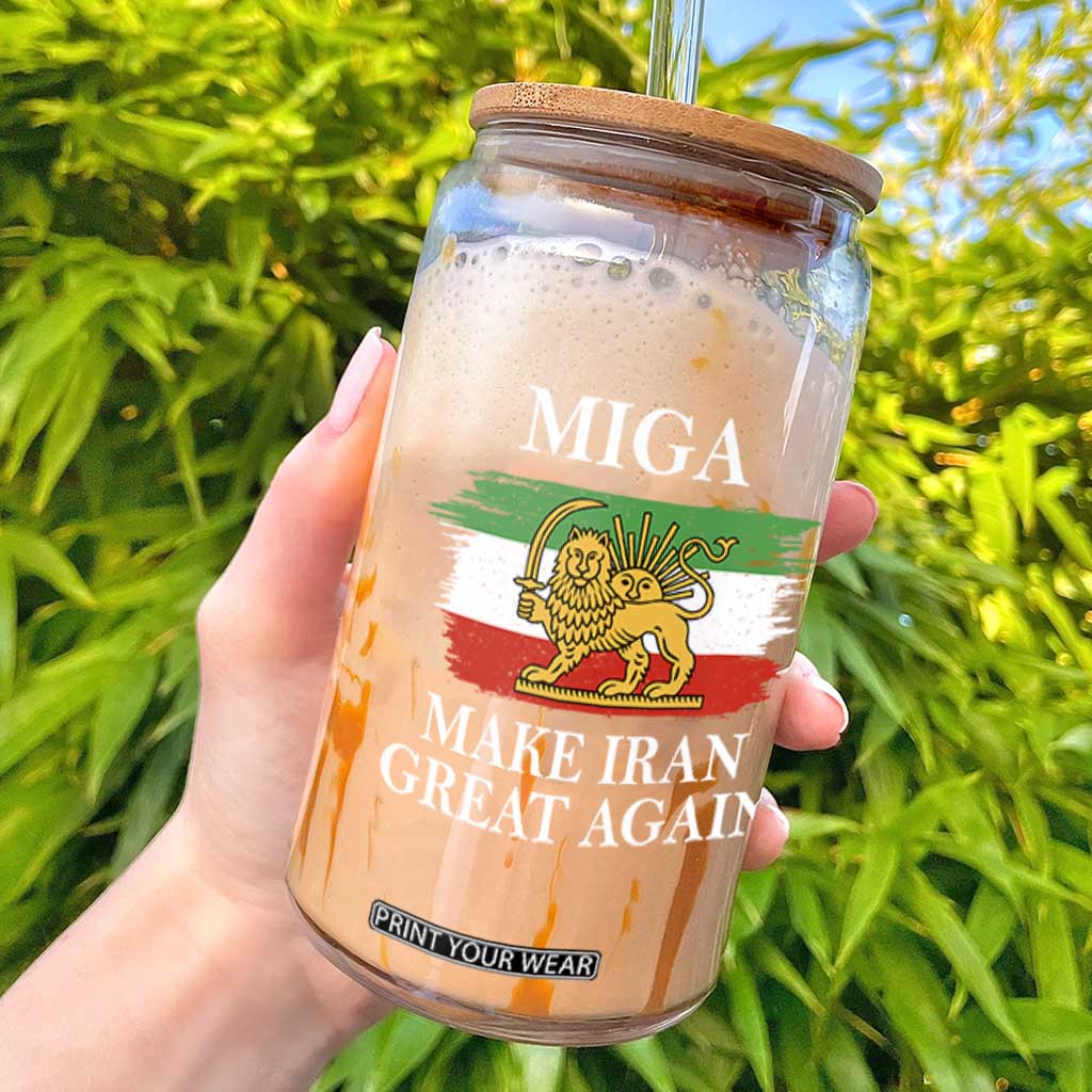 Make Iran Great Again Patriotic MIGA Glass Can Lion and Sun Flag Iranian Revolution TS02 Black Print Your Wear
