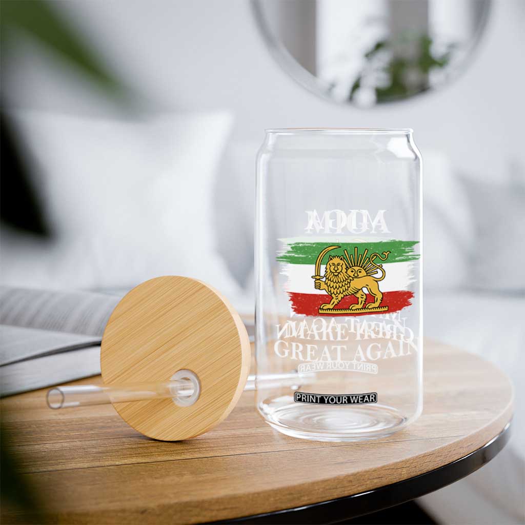 Make Iran Great Again Patriotic MIGA Glass Can Lion and Sun Flag Iranian Revolution TS02 Print Your Wear