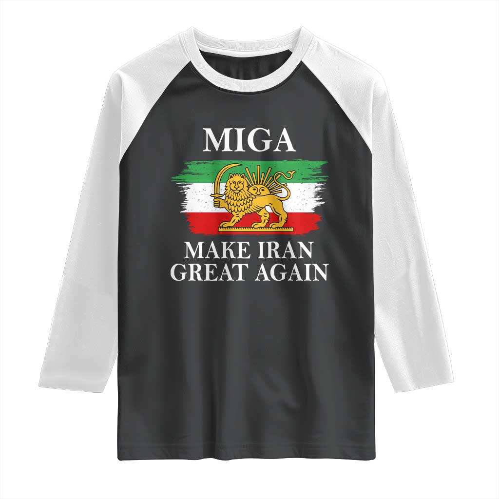Make Iran Great Again Patriotic MIGA Raglan Shirt Lion and Sun Flag Iranian Revolution TS02 Black White Print Your Wear