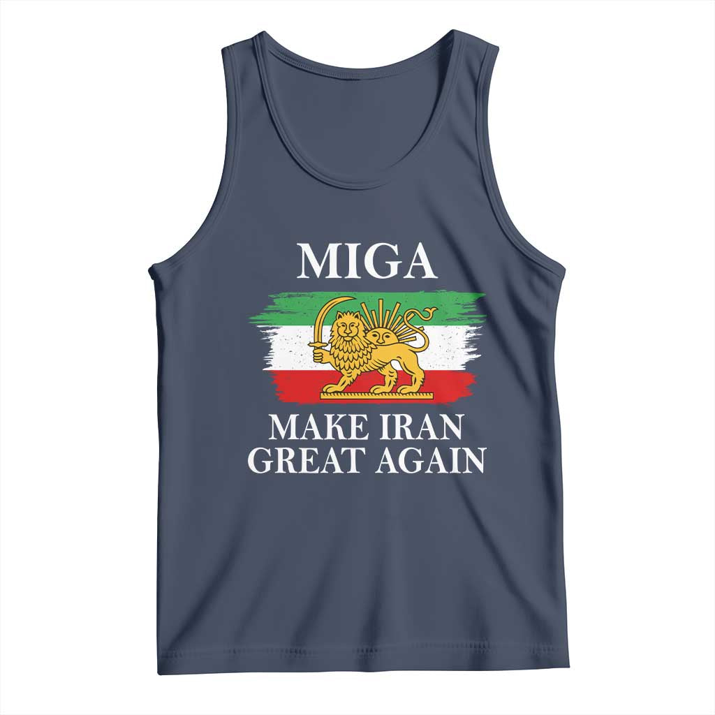 Make Iran Great Again Patriotic MIGA Tank Top Lion and Sun Flag Iranian Revolution TS02 Navy Print Your Wear