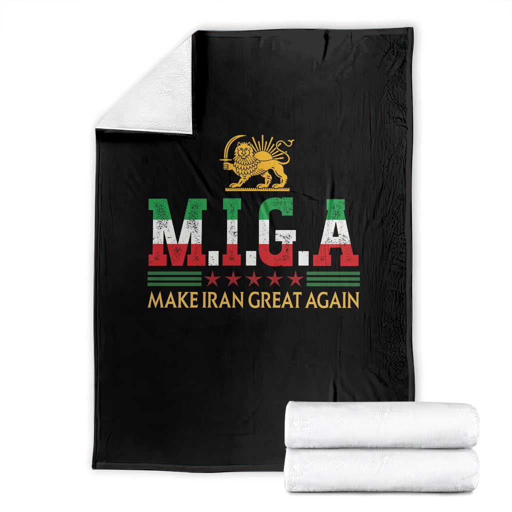 Make Iran Great Again Patriotic MIGA Throw Blanket Lion and Sun Persian Flag Freedom Iranian Revolution TS02 Black Print Your Wear