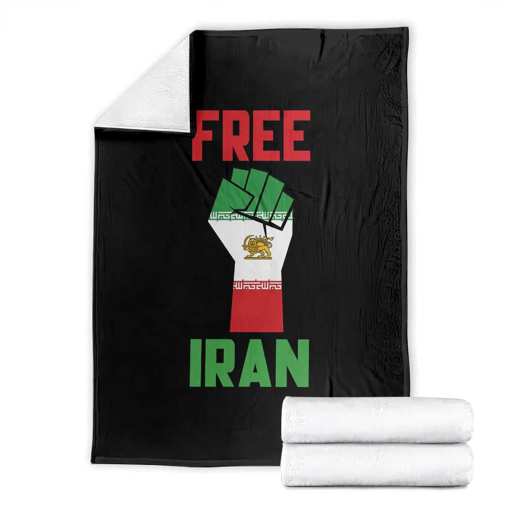 Free Iran Raised Fist Throw Blanket Persian Flag Lion and Sun Emblem Iranian Revolution TS02 Black Print Your Wear