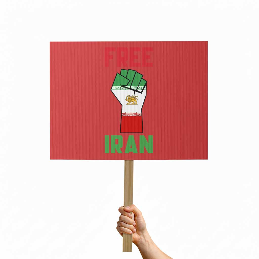 Free Iran Raised Fist Protest Sign Persian Flag Lion and Sun Emblem Iranian Revolution TS02 Horizontal 18