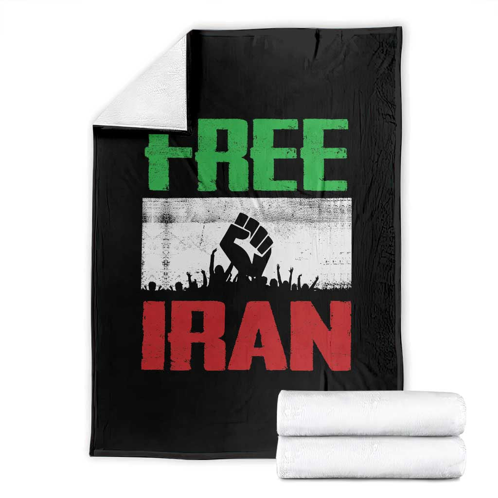 Free Iran Freedom Protest Throw Blanket Iranian Flag Raised Fist and Crowd Revolution TS02 Black Print Your Wear