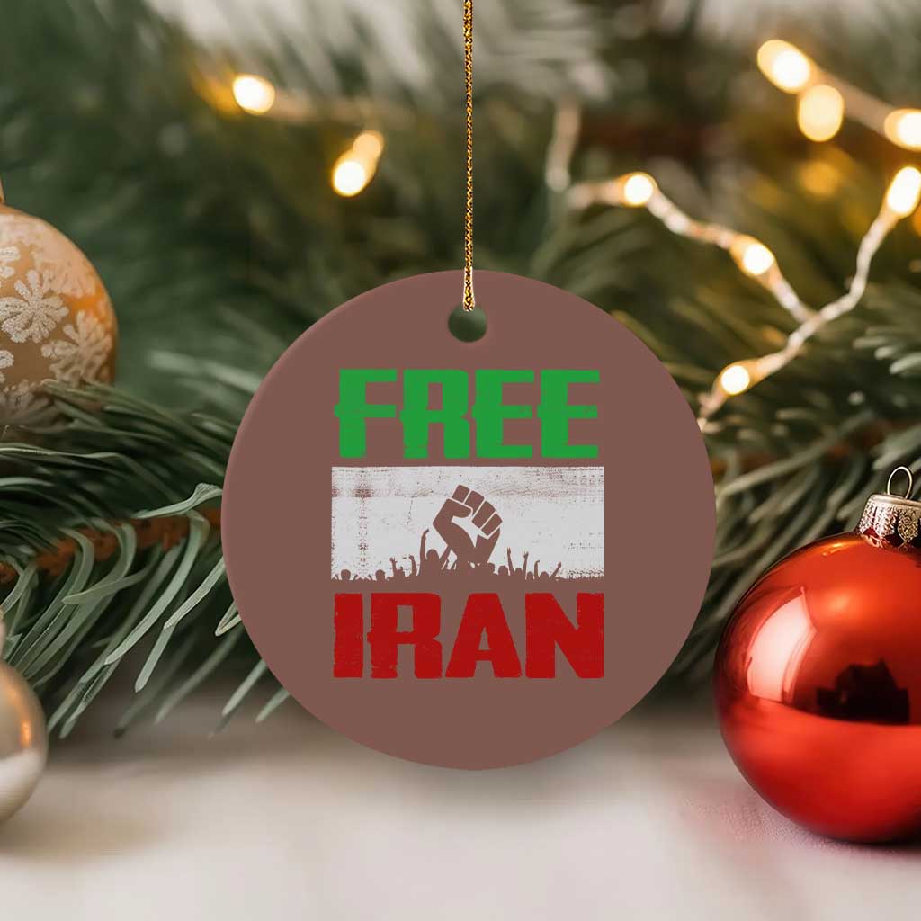 Free Iran Freedom Protest Ceramic Ornament Iranian Flag Raised Fist and Crowd Revolution TS02 1pc Mocha Print Your Wear