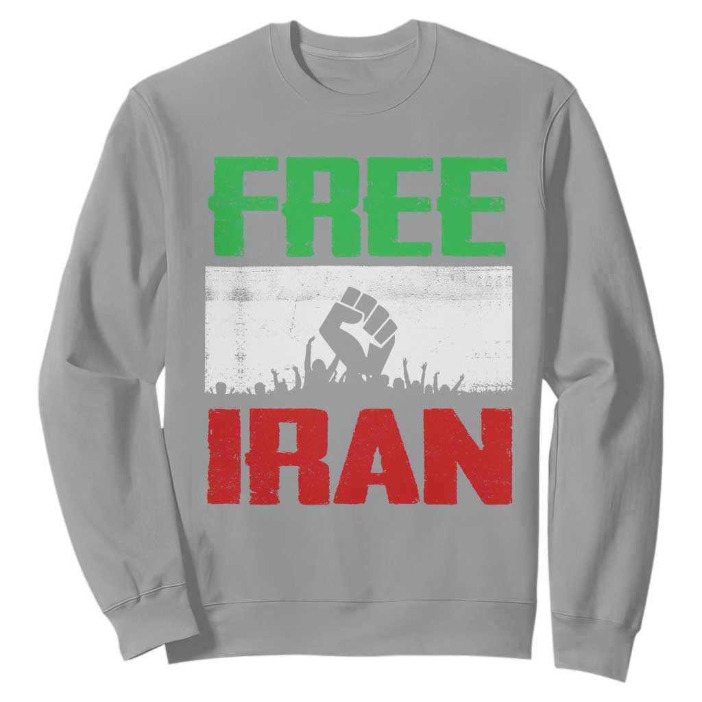 Free Iran Freedom Protest Sweatshirt Iranian Flag Raised Fist and Crowd Revolution TS02 Sport Gray Print Your Wear