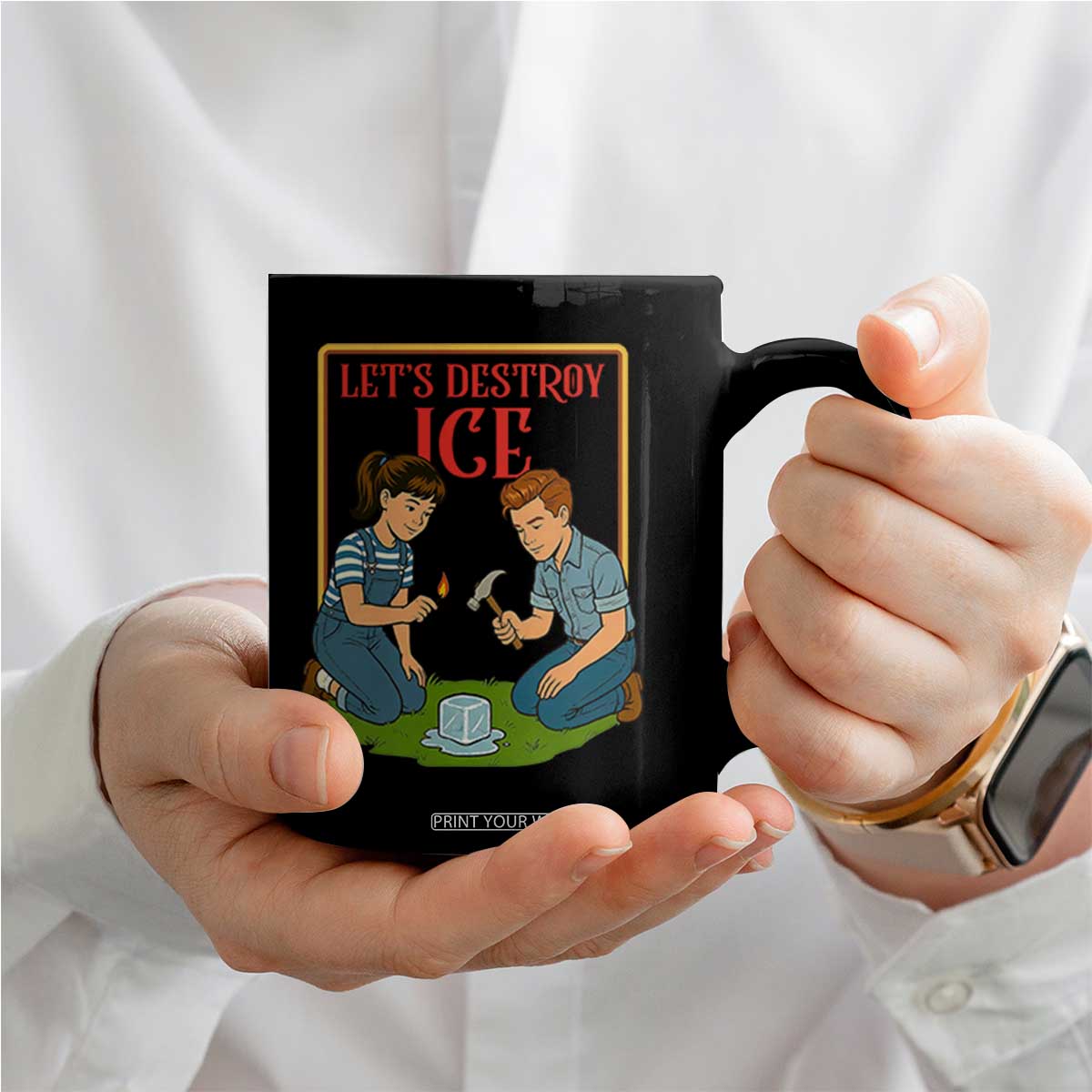 Let’s Destroy ICE Coffee Mug Retro Parody Protest with Satirical Childhood Graphic TS02 Print Your Wear