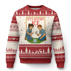 Let’s Destroy ICE Ugly Christmas Sweater Retro Parody Protest with Satirical Childhood Graphic TS02 Beige Red Print Your Wear