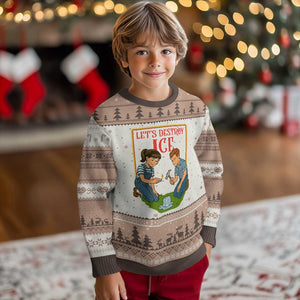 Let’s Destroy ICE Ugly Christmas Sweater Retro Parody Protest with Satirical Childhood Graphic TS02 Mocha Mousse Print Your Wear