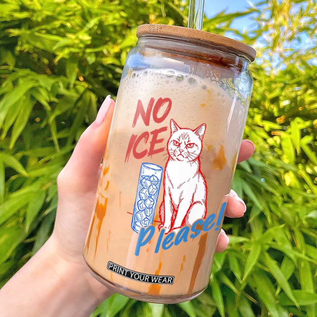 No Ice Please Angry Cat Graphic Glass Can Subtle Against Ice Protest Political Resistance TS02 White Print Your Wear