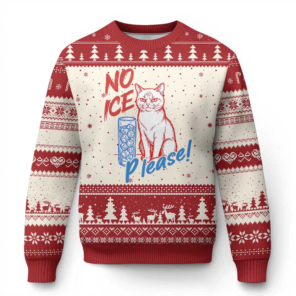 No Ice Please Angry Cat Graphic Ugly Christmas Sweater Subtle Against Ice Protest Political Resistance TS02 Beige Red Print Your Wear