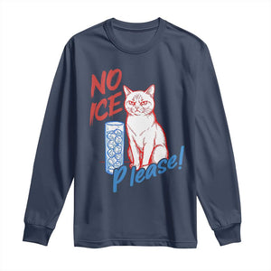 No Ice Please Angry Cat Graphic Long Sleeve Shirt Subtle Against Ice Protest Political Resistance TS02 Navy Print Your Wear