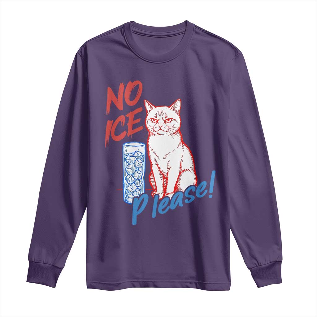 No Ice Please Angry Cat Graphic Long Sleeve Shirt Subtle Against Ice Protest Political Resistance TS02 Purple Print Your Wear