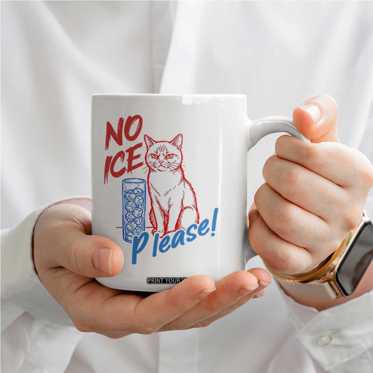No Ice Please Angry Cat Graphic Coffee Mug Subtle Against Ice Protest Political Resistance TS02 Print Your Wear