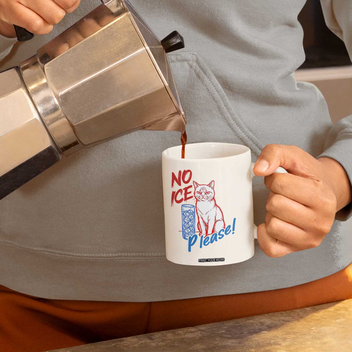 No Ice Please Angry Cat Graphic Coffee Mug Subtle Against Ice Protest Political Resistance TS02 Print Your Wear