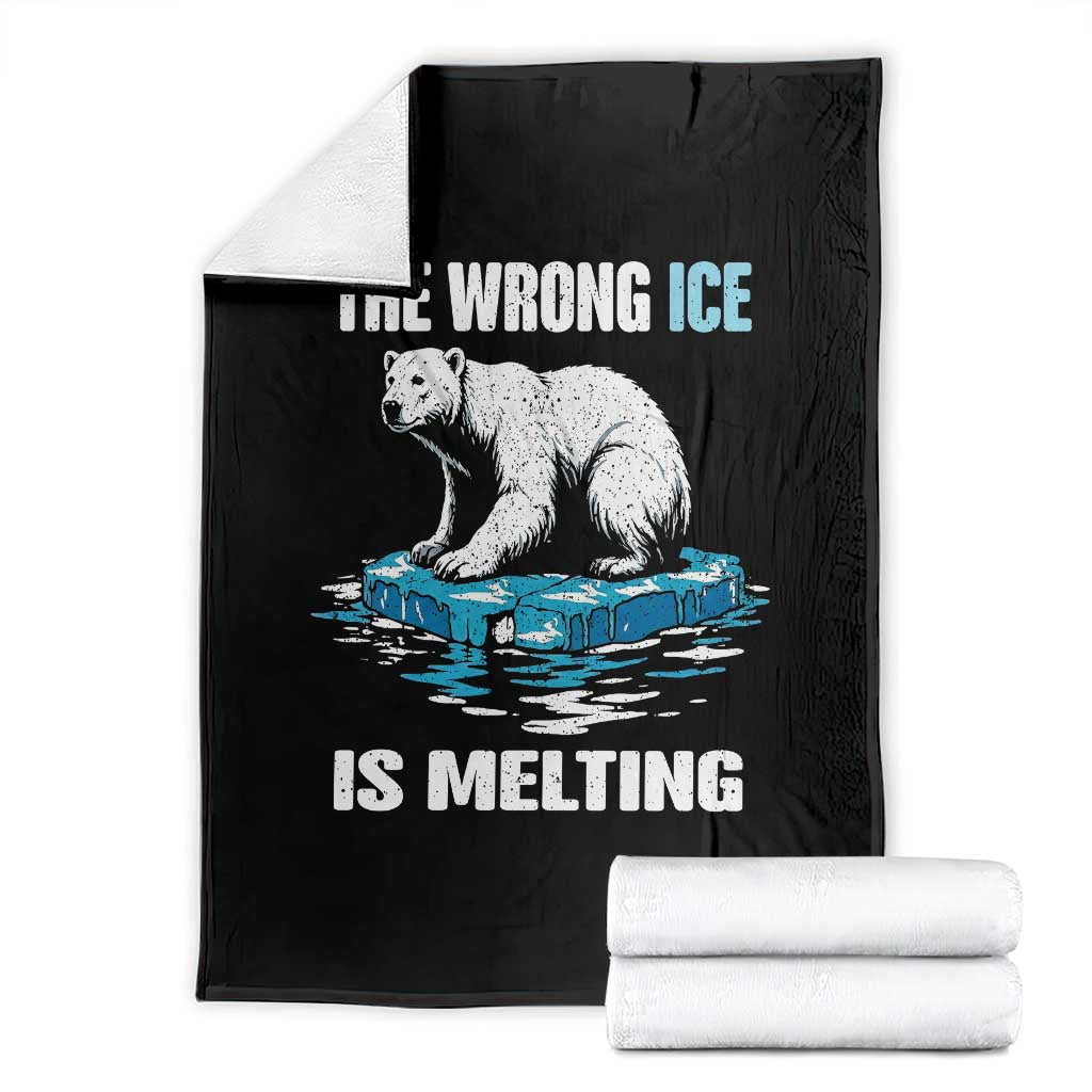 The Wrong Ice is Melting Polar Bear Throw Blanket Against Ice Environmental Activist Protest TS02 Black Print Your Wear