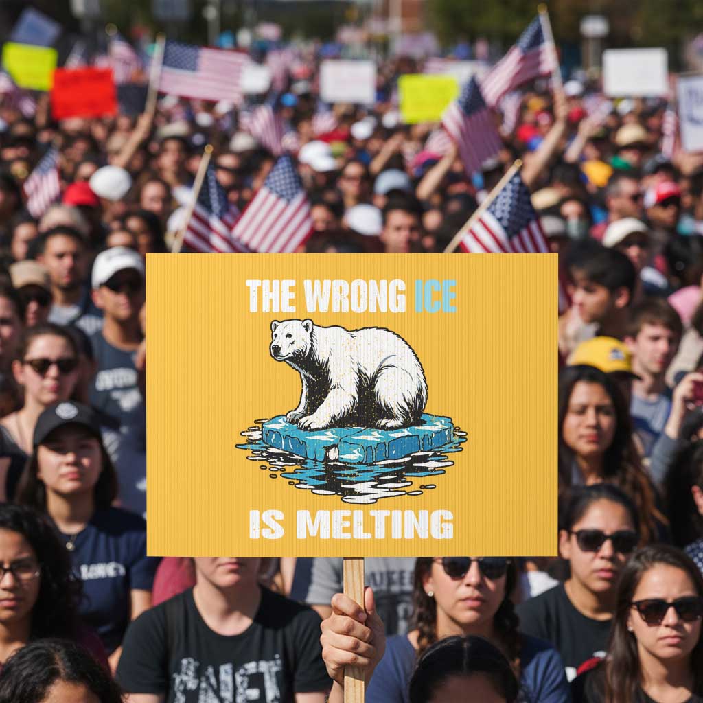 The Wrong Ice is Melting Polar Bear Protest Sign Against Ice Environmental Activist Protest TS02 Horizontal 18