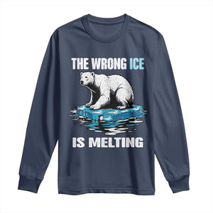 The Wrong Ice is Melting Polar Bear Long Sleeve Shirt Against Ice Environmental Activist Protest TS02 Navy Print Your Wear