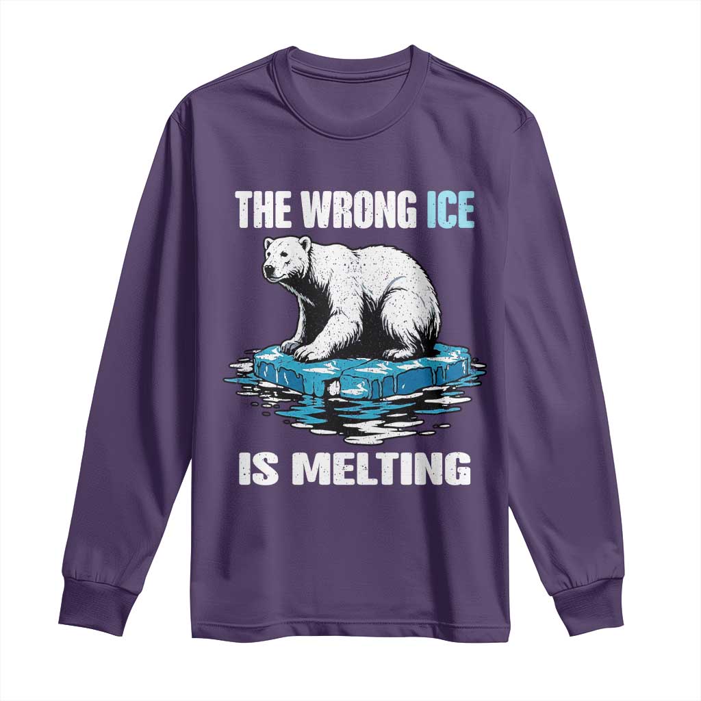 The Wrong Ice is Melting Polar Bear Long Sleeve Shirt Against Ice Environmental Activist Protest TS02 Purple Print Your Wear
