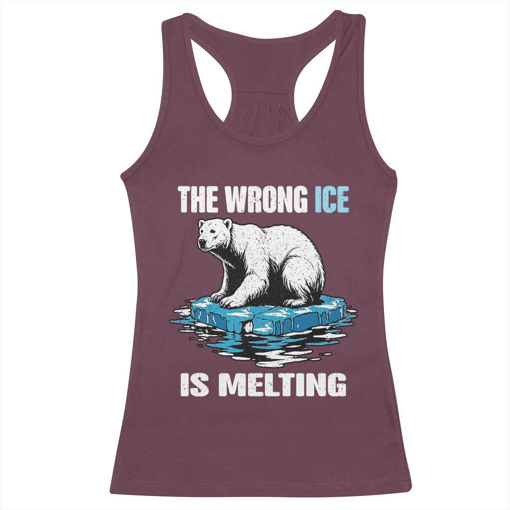 The Wrong Ice is Melting Polar Bear Racerback Tank Top Against Ice Environmental Activist Protest TS02 Maroon Print Your Wear