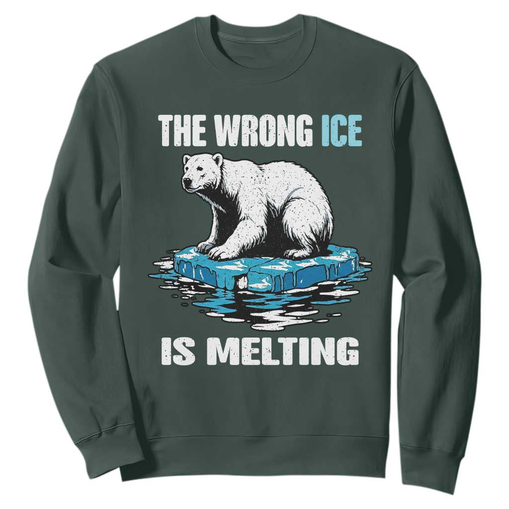The Wrong Ice is Melting Polar Bear Sweatshirt Against Ice Environmental Activist Protest TS02 Dark Forest Green Print Your Wear