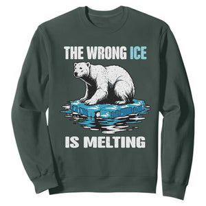 The Wrong Ice is Melting Polar Bear Sweatshirt Against Ice Environmental Activist Protest TS02 Dark Forest Green Print Your Wear