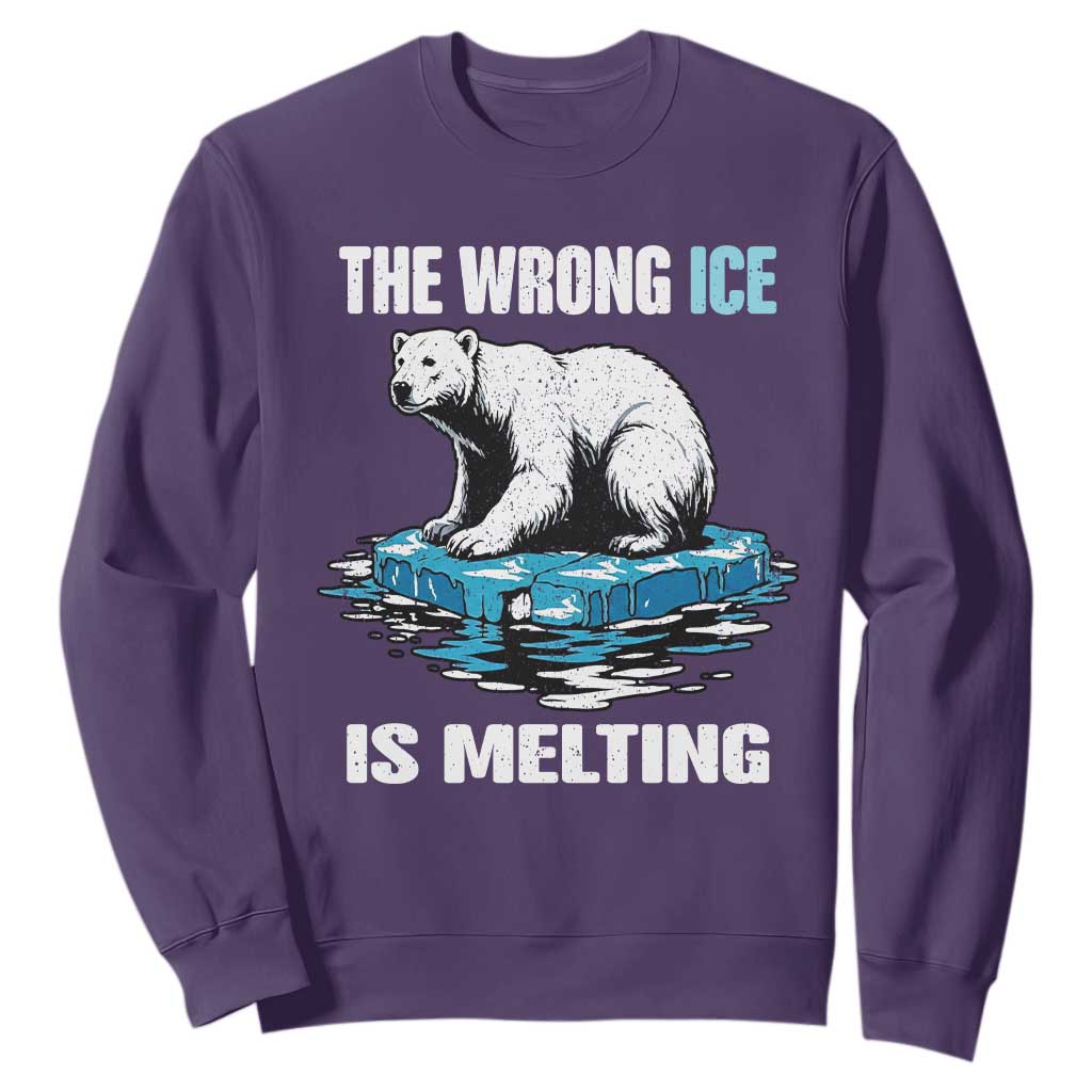 The Wrong Ice is Melting Polar Bear Sweatshirt Against Ice Environmental Activist Protest TS02 Purple Print Your Wear