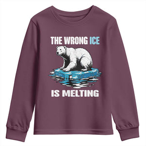The Wrong Ice is Melting Polar Bear Youth Sweatshirt Against Ice Environmental Activist Protest TS02 Maroon Print Your Wear
