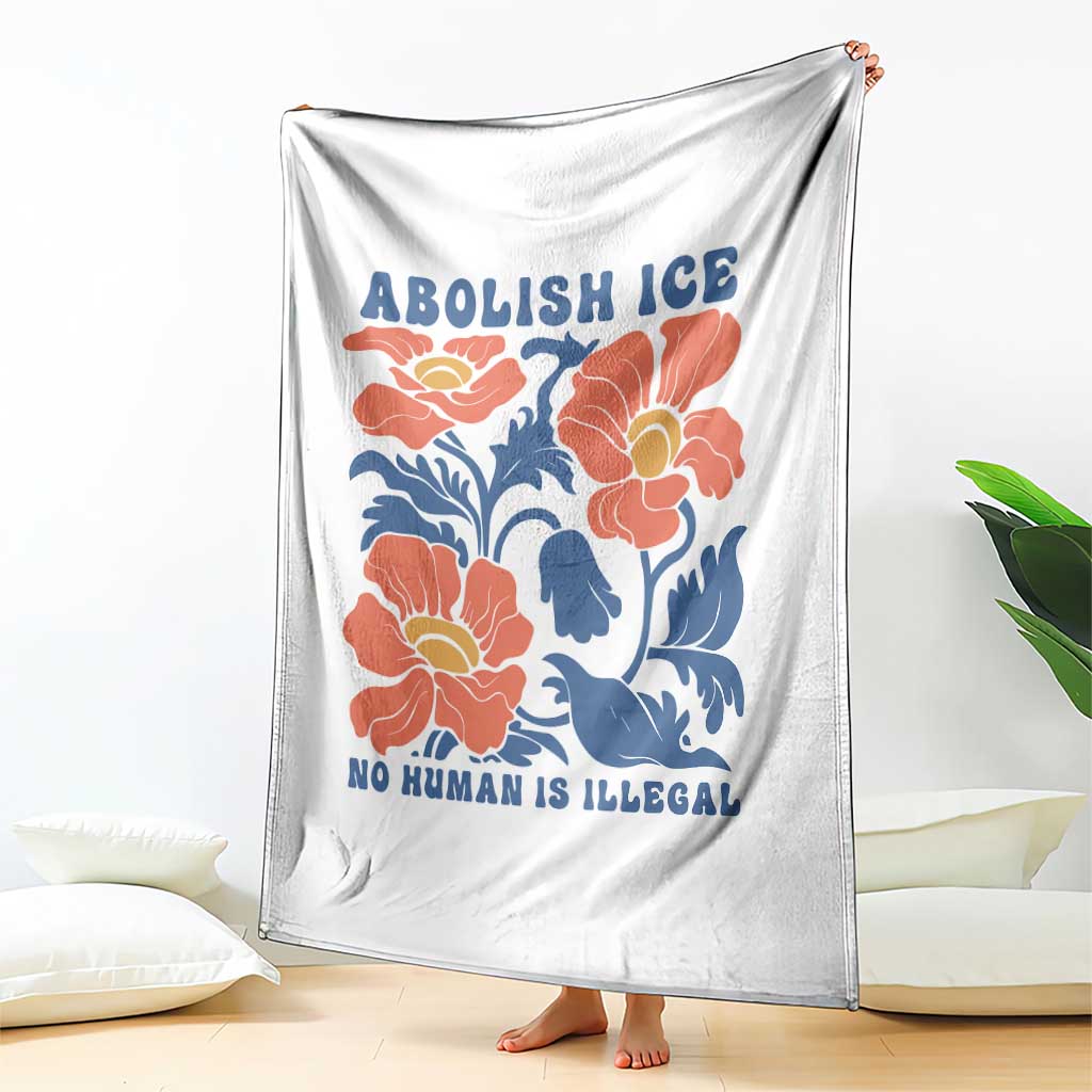 Retro Floral Protest Abolish Ice Throw Blanket No Human is Illegal Peaceful Pro-Immigrant TS02 Print Your Wear