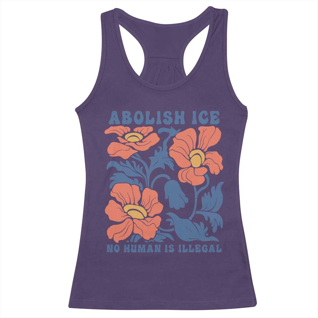 Retro Floral Protest Abolish Ice Racerback Tank Top No Human is Illegal Peaceful Pro-Immigrant TS02 Purple Print Your Wear