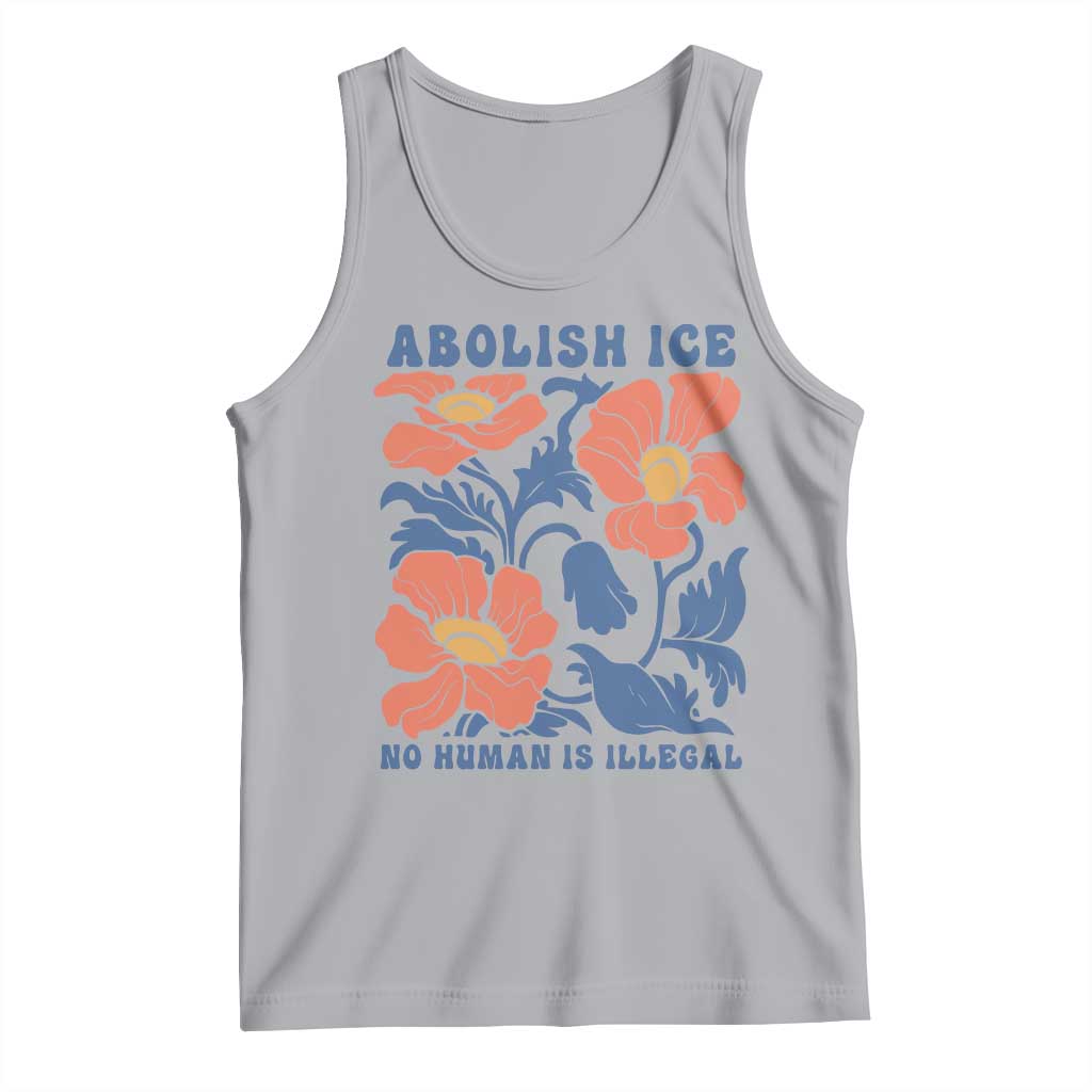 Retro Floral Protest Abolish Ice Tank Top No Human is Illegal Peaceful Pro-Immigrant TS02 Athletic Heather Print Your Wear