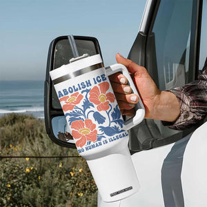 Retro Floral Protest Abolish Ice Tumbler With Handle No Human is Illegal Peaceful Pro-Immigrant TS02 Print Your Wear