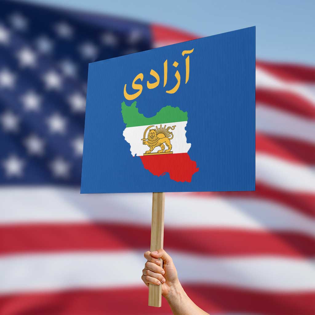 Freedom Iran Sun and Lion Flag Protest Sign Free Iranian Revolution 2026 TS02 Horizontal 18