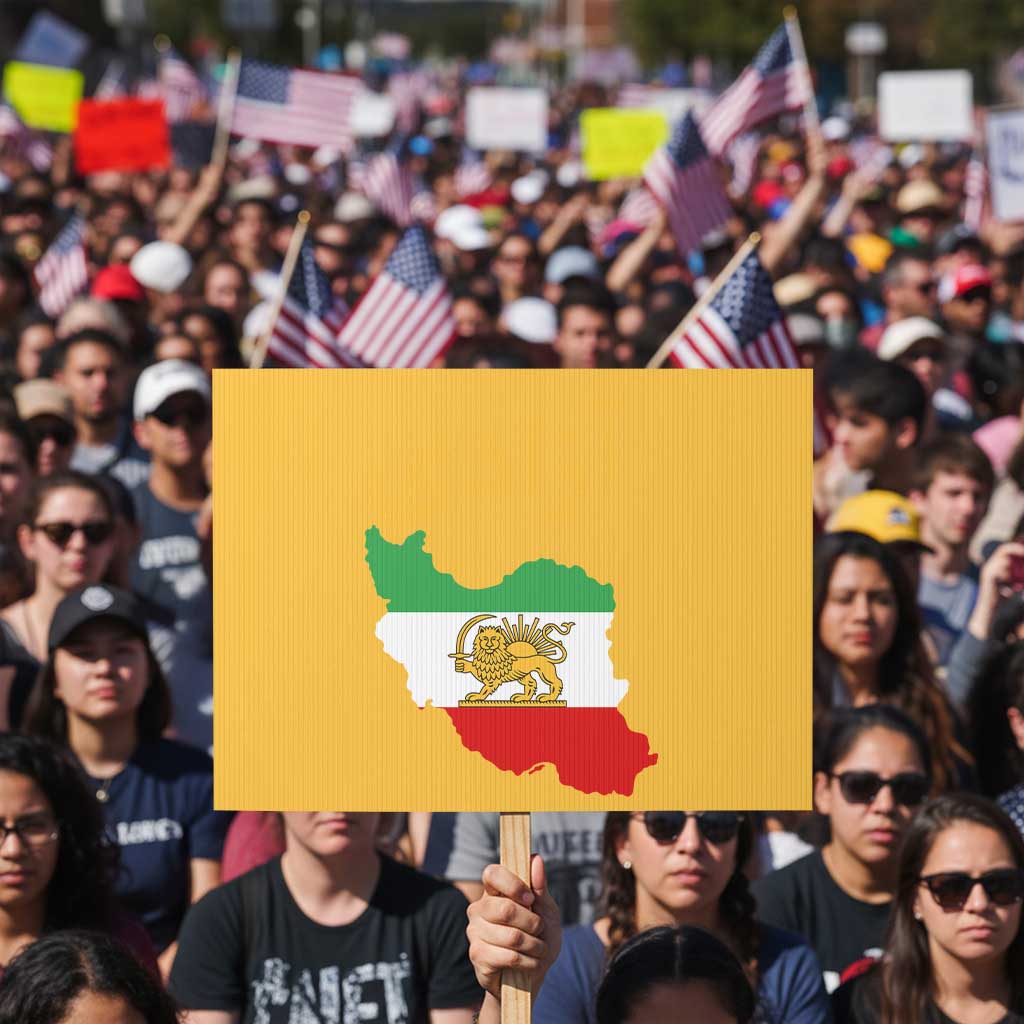 Freedom Iran Sun and Lion Flag Protest Sign Free Iranian Revolution 2026 TS02 Horizontal 18
