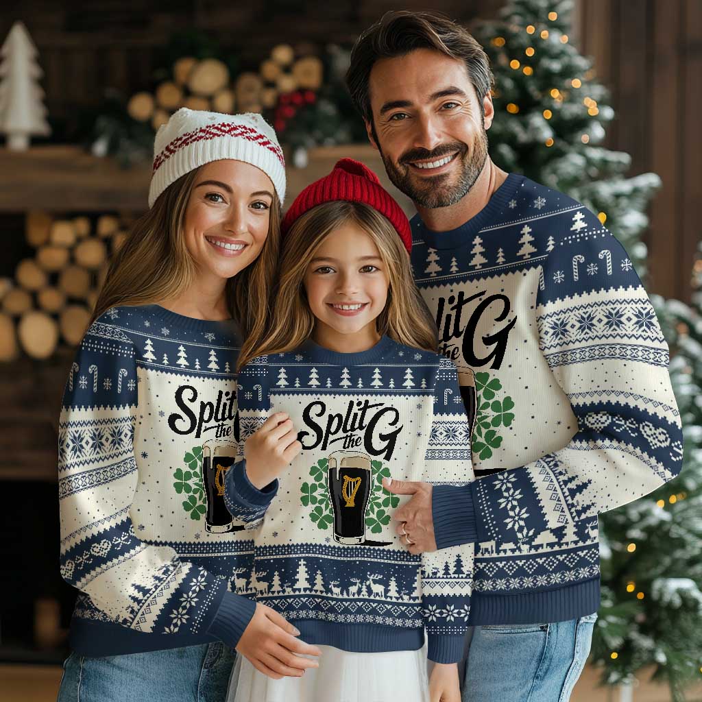 Split the G Funny Irish Drinking Ugly Christmas Sweater St. Patrick’s Day Stout Beer Lovers Pub Crawls TS02 Beige Navy Print Your Wear