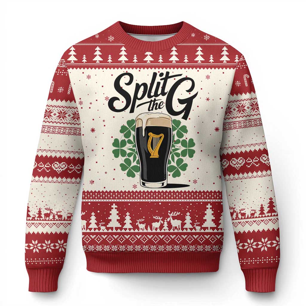 Split the G Funny Irish Drinking Ugly Christmas Sweater St. Patrick’s Day Stout Beer Lovers Pub Crawls TS02 Beige Red Print Your Wear