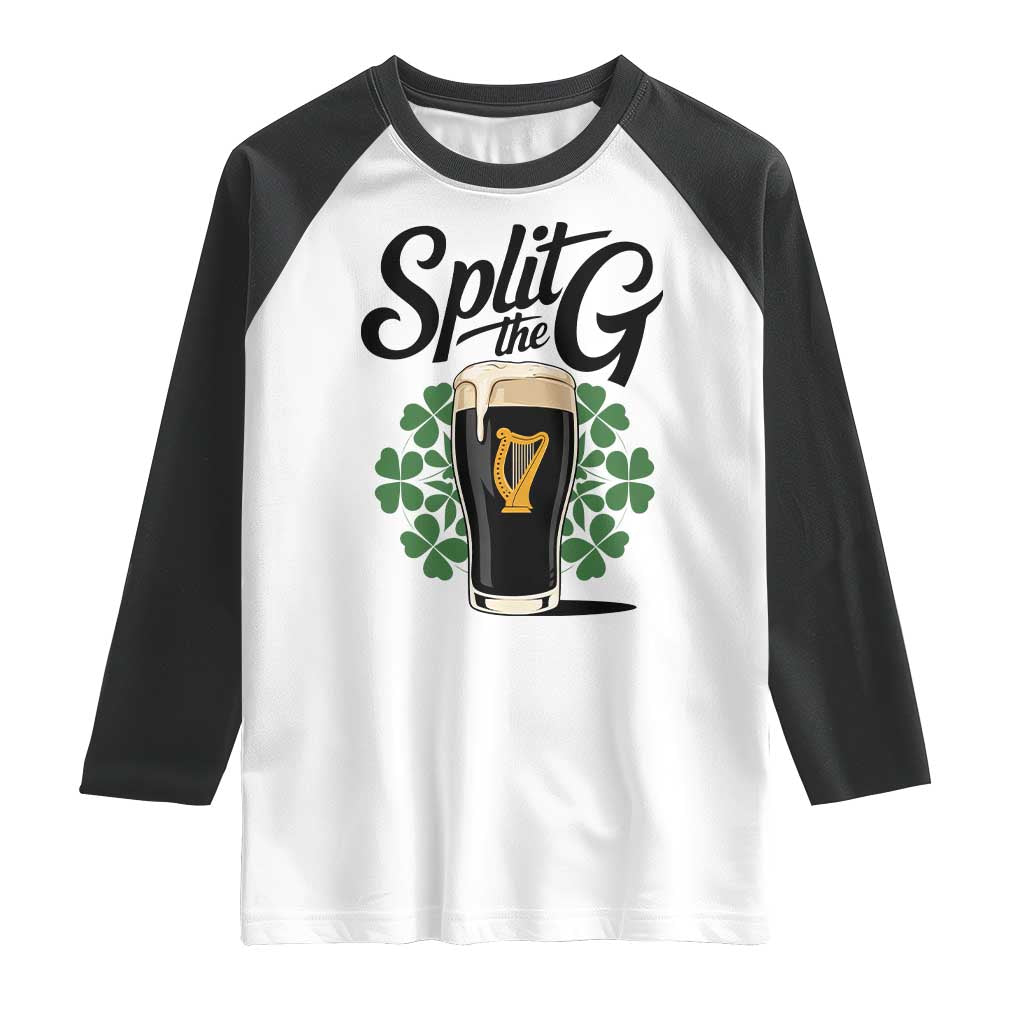 Split the G Funny Irish Drinking Raglan Shirt St. Patrick’s Day Stout Beer Lovers Pub Crawls TS02 White Black Print Your Wear