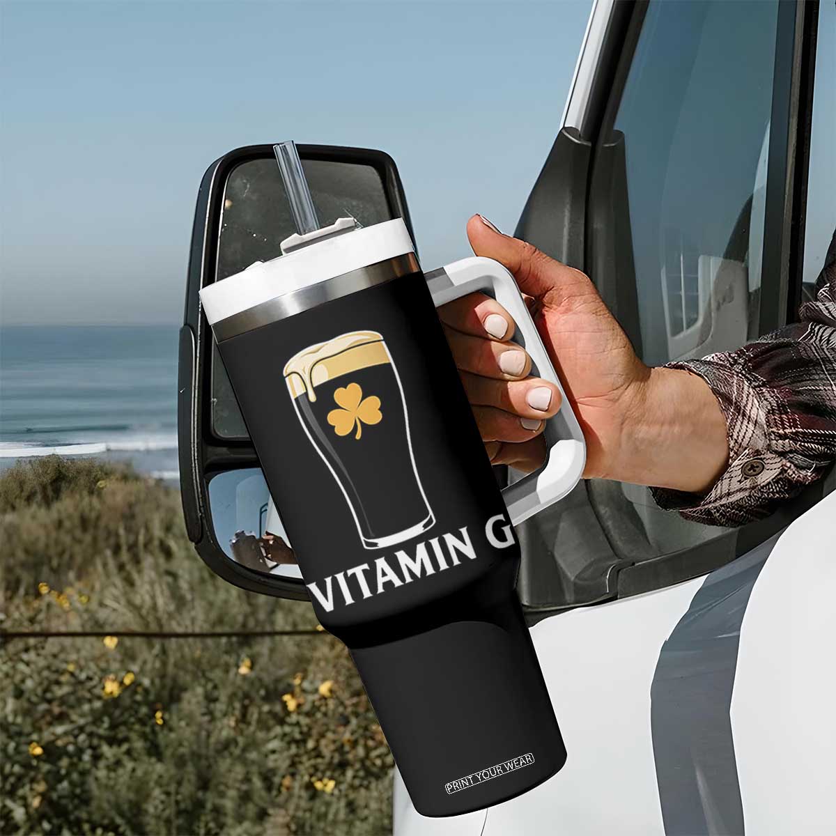 Vitamin G Funny Irish Stout Beer Tumbler With Handle St. Patrick’s Day Drinking Humor TS02 Print Your Wear