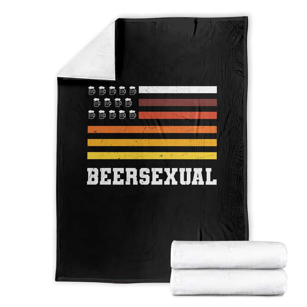 Beersexual Funny Beer Lover Graphic Throw Blanket Vintage American Flag Parody TS02 Black Print Your Wear