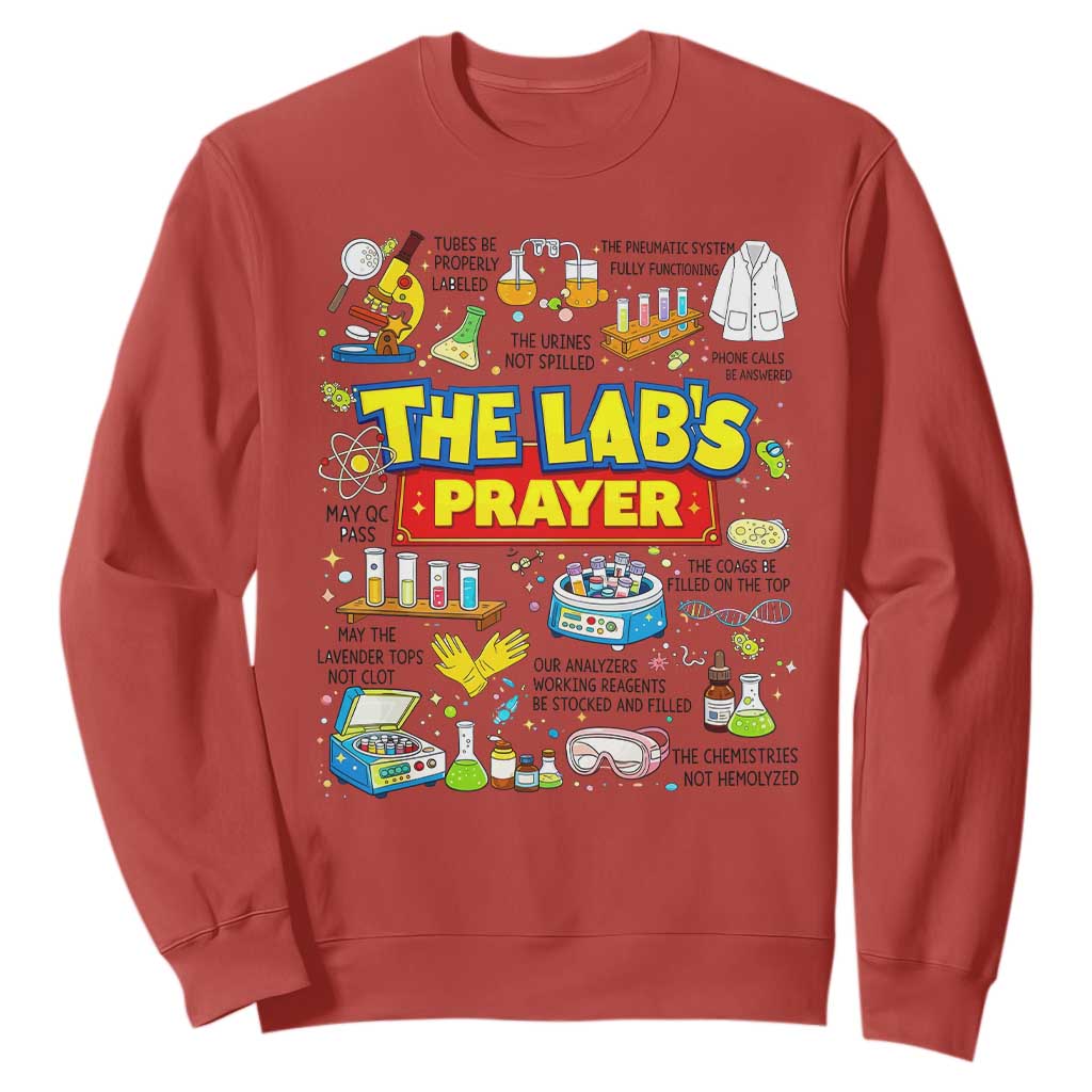 The Lab’s Prayer Funny Lab Week 2026 Sweatshirt Medical Laboratory Scientist Humor Gift for Lab Techs TS02 Red Print Your Wear