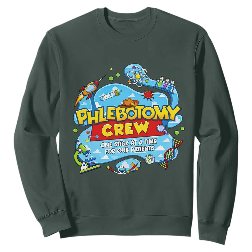 Phlebotomy Crew Lab Week 2026 Sweatshirt One Stick At A Time Funny Phlebotomist Healthcare Lab TS02 Dark Forest Green Print Your Wear