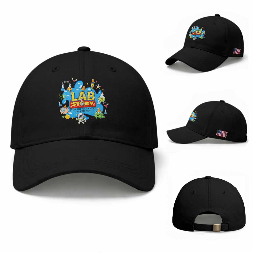 Lab Story Lab Week 2026 Celebration Baseball Cap Every Test Tells a Story Medical Lab Tech Appreciation Gift TS02 Baseball Cap Universal Fit Black Print Your Wear