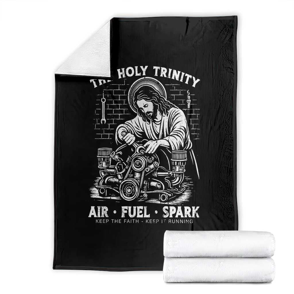 Funny Mechanic Jesus Holy Trinity Air Fuel Spark Throw Blanket Christian Car Lover Humor Gift for Gearheads TS02 Black Print Your Wear