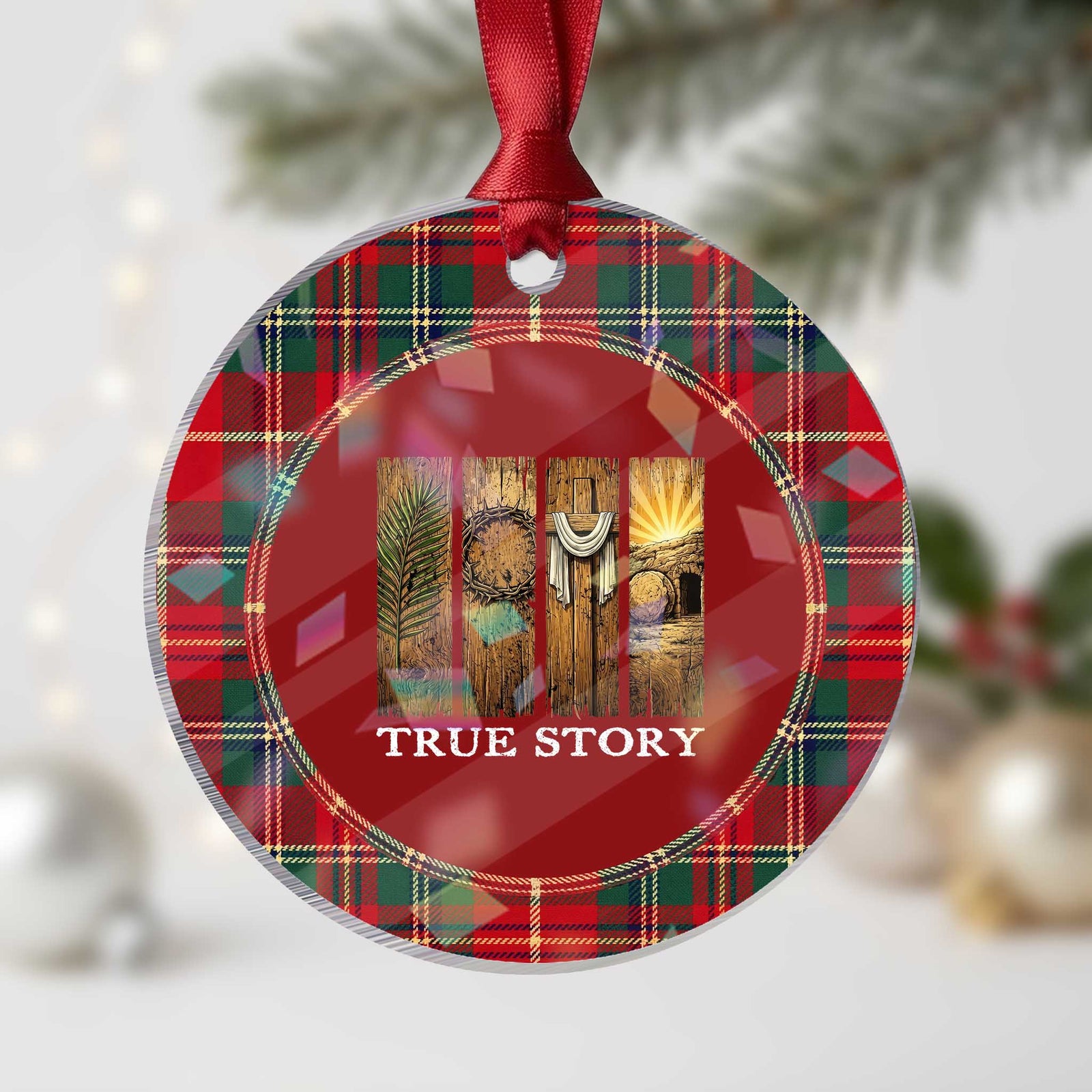 Christian Easter True Story Resurrection Scene Vintage Holographic Acrylic Ornament Faith Based Jesus Empty Tomb Gift for Believers